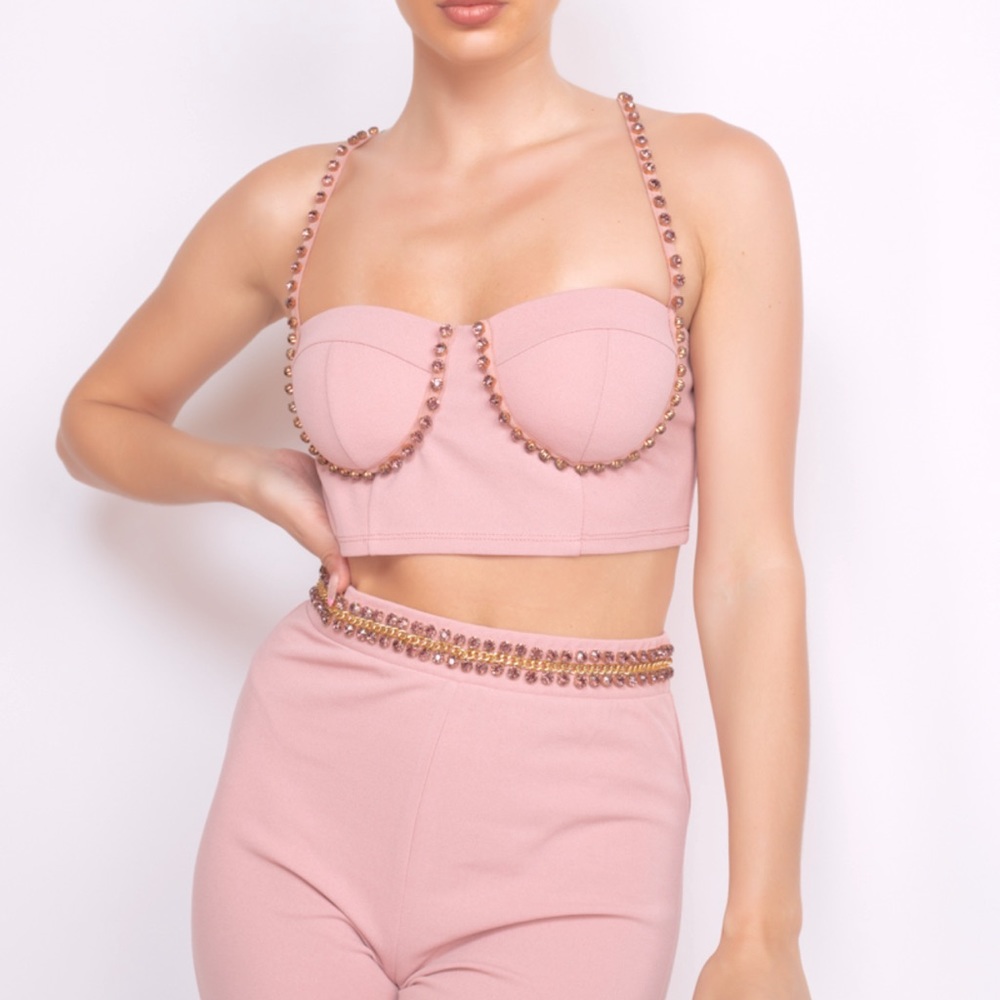*Pre-Order* Sexy embellished crop top & pants matching set💎